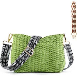 Straw Woven Shoulder Bag for Women Green